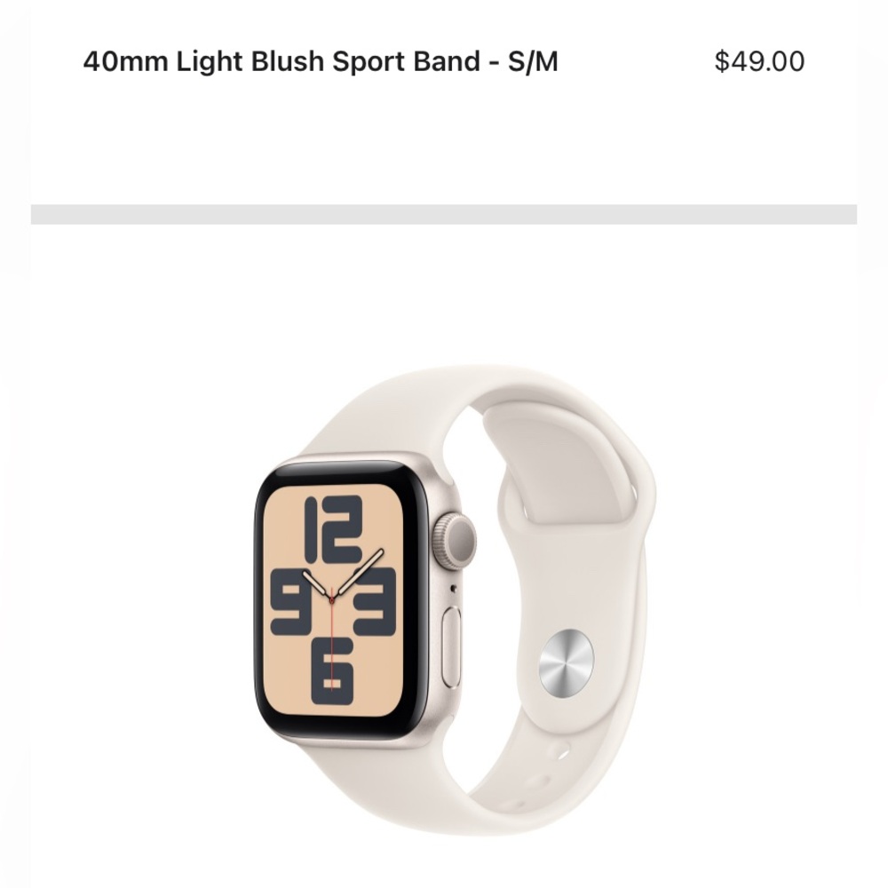 Apple Silicone Sport band only-40 mm, Stainless Steel Pin S/M Starlight NIB